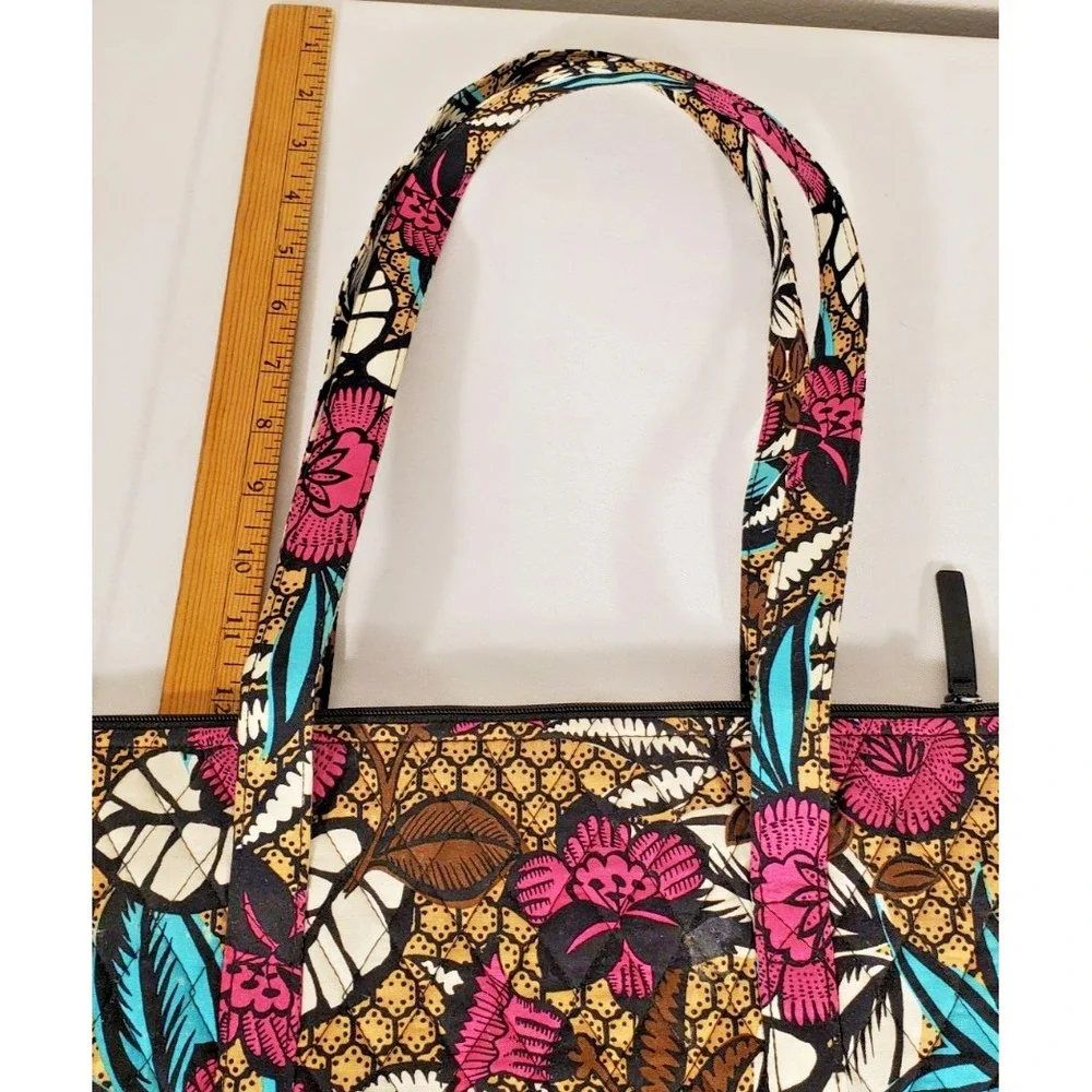 Vera Bradley Tote Large Bag Blue Pink Floral Zipper/‎ Pockets Multicolor